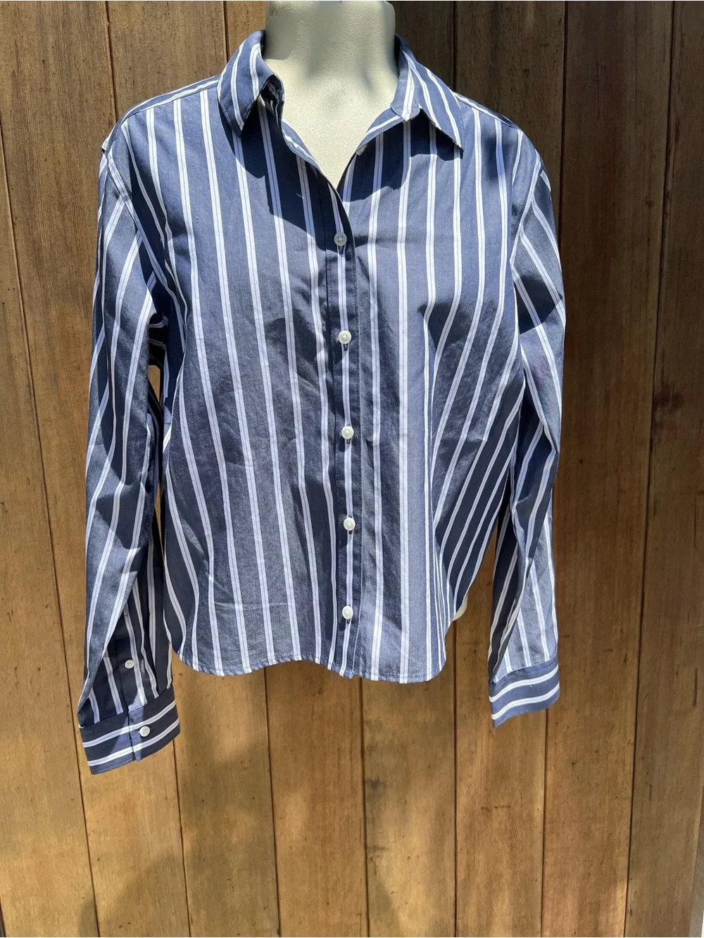 Lands' End Navy and White Striped Shirt - Picture 5 of 6